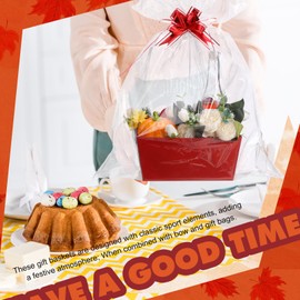 Funnymoom 12 Pcs Fall Basket for Gifts Empty with Cellophane Bag & Ribbon Bow Orange Brown Green Gift Wrapping Basket for Autumn Thanksgiving Birthday Wedding Party Favor Supplies 9.8 x 6.5''