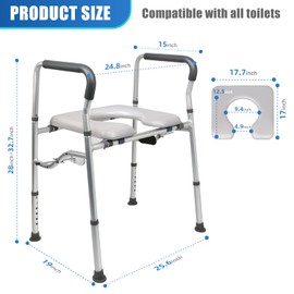 TOOCUST Height Adjustable Toilet Seat with Handles, Total Reinforced Extra Wide High Toilet Seat for Seniors with Seat Position Locate Clamp,Raised Toilet Seat with Handles,Load Bearing 440 Pounds