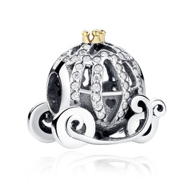 BEEUVIP Pumpkin Coach Charm 925 Sterling Silver Openwork Bead for Charm Bracelets and Necklaces with 5A Cubic Zirconia, Birthday Mothers Day Jewelry Gifts Women Girls