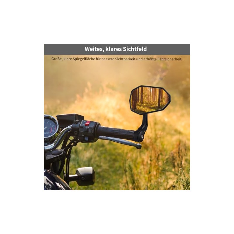 evermotor Motorcycle Handlebar End Mirrors, Motorcycle Mirrors E-Approved, 360° Rotation,