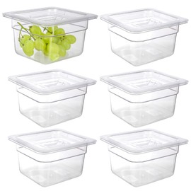 WELKOR 6 Pack Food Pan with Lids,1/6 Size Shatterproof Stackable Plastic Hotel Food Pan for Party, Catering, Home kitchens Meal Prep,-40°F to 212°F (1.62QT(1.53L), 1/6 size 4" deep)