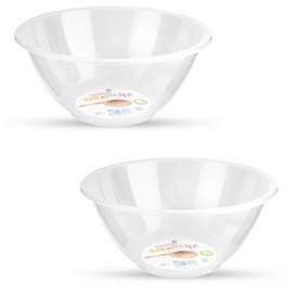 Homeshopa Plastic Mixing Bowl, Reusable Kitchen Cooking and Serving Bowl, Non Slip Base, Compact & Stackable, Popcorn Salad Bowl for Food Prep & Baking, Dishwasher Safe, 5 Litre 28Cm, Clear, Pack of 2