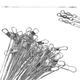 Benykyo Fishing Leader 12 Inches 40 lb High Strength Fishing Leaders with Swivels and Snaps，Steel Fishing Leaders Freshwater & Saltwater，Silver 60Pcs