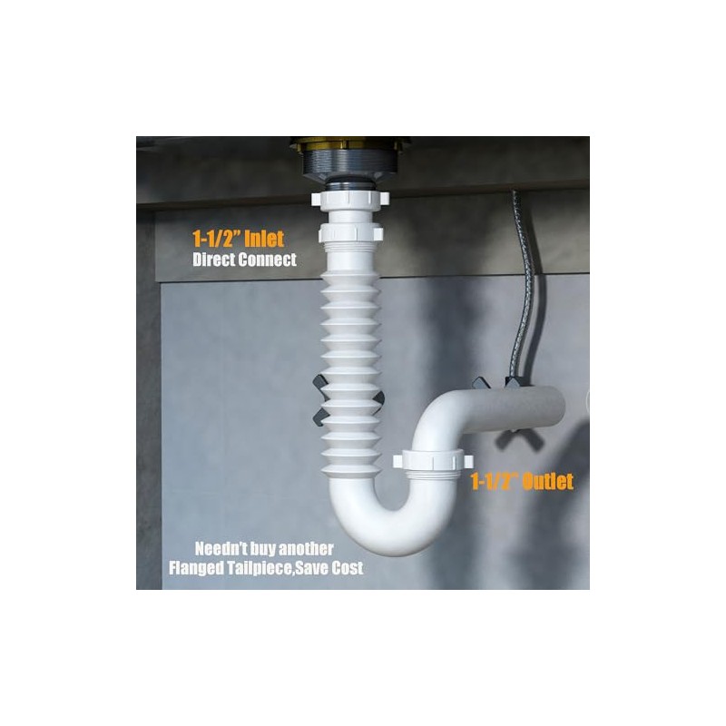 Flexible P Trap for Bathroom Sink, Flex Drain Pipe for