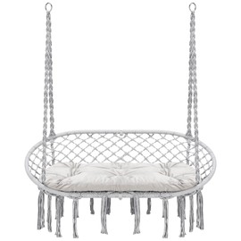 Homgava Hammock Chair Macrame Hanging Swing with Cushion,Hanging Cotton Ropes, Metal Frame, 450 lbs Capacity Indoor Outdoor, Patio, Balcony, Living,Deck, Yard, Garden(Double Swing)