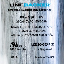 Supco Capacitor Round Dual Run 80 + 5 uf 370/440 Volts for HVAC Motors Compressors LCD80+5X440R Linebacker