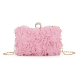 Syrads Floral Clutch Purses for Women Summer Evening Clutches Formal with Removable Chain for Wedding, pink
