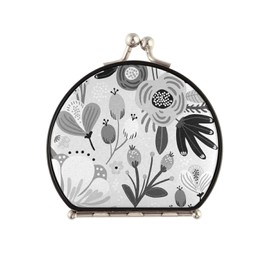 Pink Flowers Berries Leaves Seamless Floral Texture Black White Compact Makeup Mirror, Twin-Sided Cosmetic Mirror with 2 x 1x Magnification, Buckle Folding Mini Pocket Portable Hand Mirror