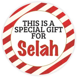 This is a Gift for Selah - 100 Pack Circle Stickers 3 Inch - Candy Cane Merry Christmas Gift Tag Present Tree Holiday Custom Name Santa Claus