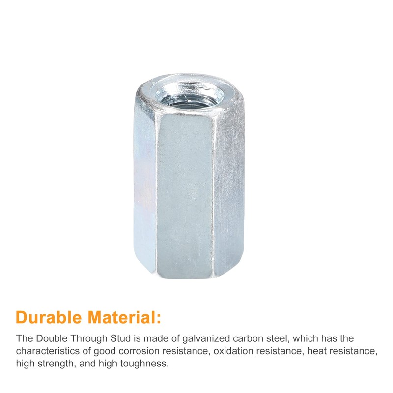 sourcing map 10pcs M6x10x18mm Coupling Nuts - Galvanized Carbon Steel