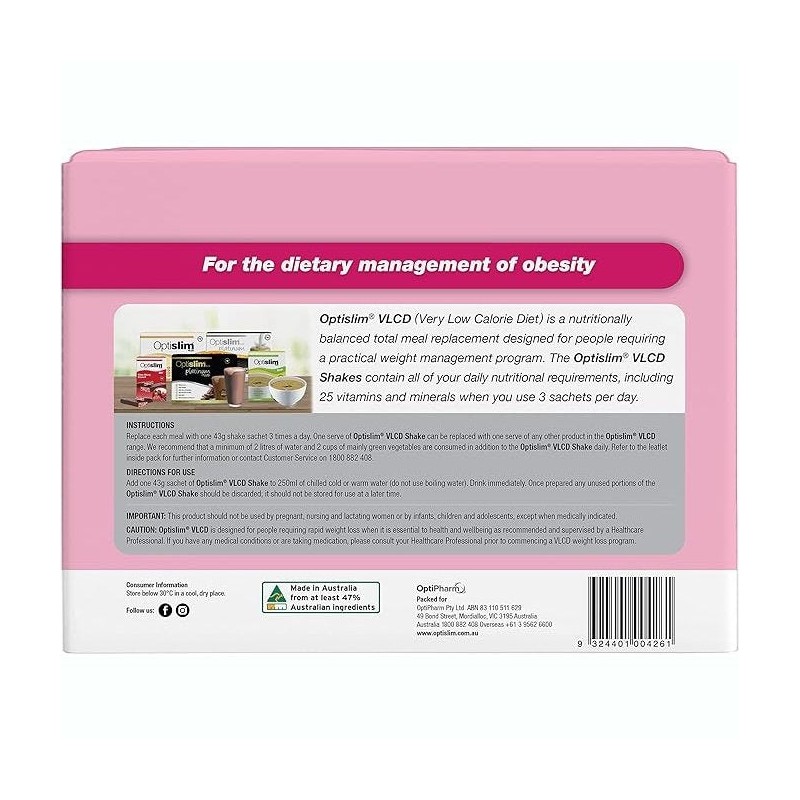 Optislim VLCD Meal Replacement Shake Strawberry 21x43g Sachets