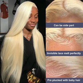 Nicele Ann 613 Lace Front Wig Human Hair 13x4 Straight Blonde Lace Front Wigs Human Hair Pre Plucked Glueless Wigs 180 Density Blonde Lace Frontal Human Hair Wigs(26Inch, 613 13x4 Straight)