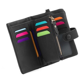 FALAN MULE Women's Purse with RFID Protection, Women's Small PU Leather, Purse with 16 Card Slots, Women's Wallet with Zip Chain and Lanyard, black