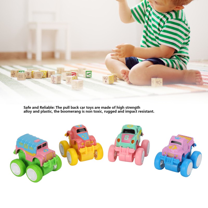 4pcs Pull Back Car Toys Cartoon Q Version Alloy Vehicle