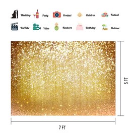 Golden Glitter Bokeh Sequin Shining Spots Photography Backdrop for Birthday Party, Graduation, Wedding, Baby Shower Events, Studio Portrait Photoshot Props 7X5FT