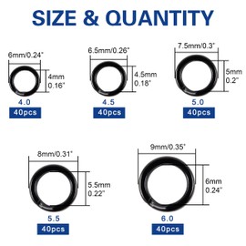 OROOTL Fishing Split Rings Kit, 200pcs Stainless Steel Double Split Rings Heavy Duty Flat Wire Ring Loop for Fishing Lure Hook Connector Freshwater Saltwater Terminal Tackle Accessories