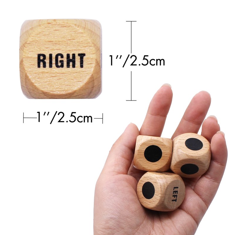 3pcs Left Right Center Game Dice 1 inch Beech Wood