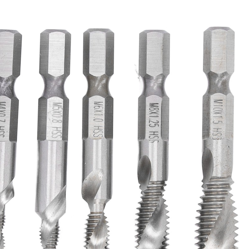 6PCS Hex Shank Combination Drill Tap 3 in 1 HSS