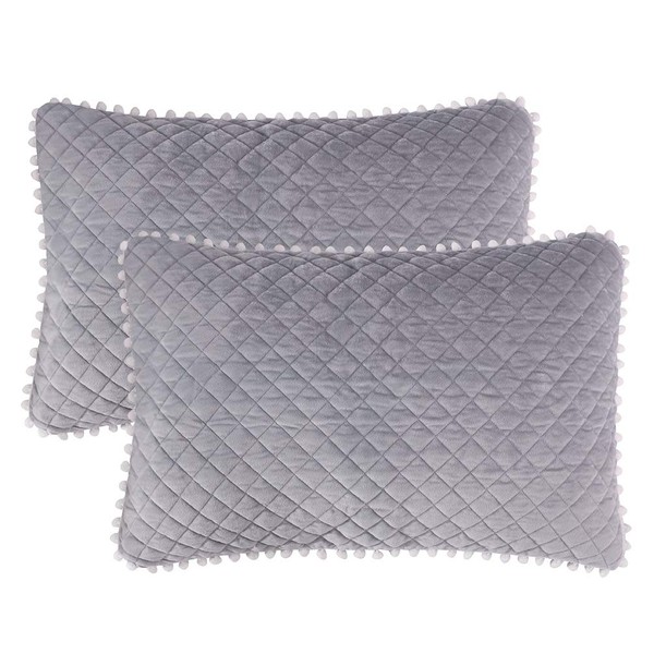 LIFEREVO 2 Pack Diamond Quilted Crystal Velvet Mink Pillowcases Pompoms