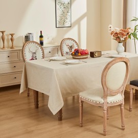 SANLEHAUSE Rectangular Tablecloth Washable, Beige Tablecloths 155x240cm Linen, Easy-care Tablecloth Linen Look, Hand-punched, for Living Room, Dining Room, Balcony, Garden