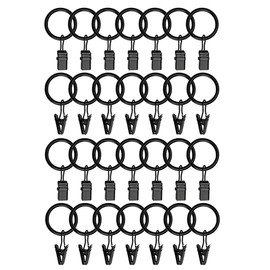 50 PCS Metal Curtain Rings with Clips, Curtain Clip Strap Rings, Rust-Proof Curtain Clips, Sturdy Vintage Decorative Black Curtain Rings, 1.26 in Inner Diameter Eyelets Drapery Rings