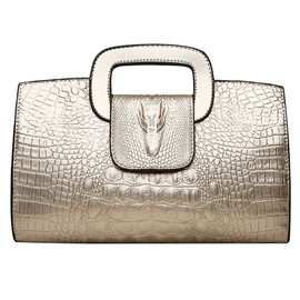 ZLMBAGUS Women Vintage Flap Tote Top Handle Satchel Handbags PU Leather Clutch Purse Alligator Print Casual Messenger Shoulder Crossbody Bag Z-Gold