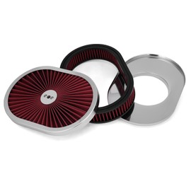Oval Air Cleaner Filter Assembly Kit with Flow Compatible with GMC Chevy Ford Chrysler Dodge V8 Thru Lid Carburetor 5-1/8" Carb Neck High Flow 12"x2" Black