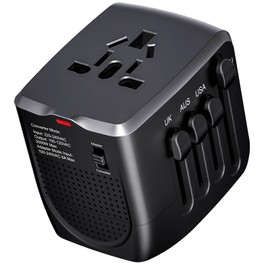 International Travel Adapter Voltage Converter Steps Down 220V to 110V for Cell Phones, Laptops, and Curling Irons, US to UK, Europe, Australia, and More Than 200 Countries