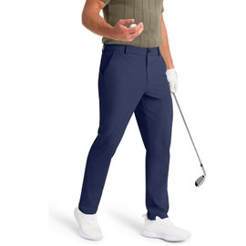 SNOWTEN Mens Golf Pants Classic Fit Stretch Work Dress Pants 34'' Quick Dry Lightweight Casual Comfy Pants with Pockets Navy 33w × 34L