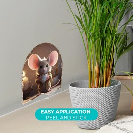 Cute Mouse Hole Wall Decals 3D | 4"x4" Wall Stickers for Child Room Decor | Nursery Wall Decals | Mouse Hole Stickers for Wall Decor | Stickers for Kids (Mouse with Coffee Cup)
