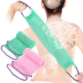 2 Pieces African Exfoliating Net, African Net Sponge Exfoliating Back Scrubber for Shower African Long Net Shower Sponges Exfoliating Loofahs for Women Men Body Washing Accessories