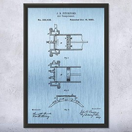 Framed Air Compressor Print, Mechanical Engineer, Contractor Gifts, House Painter, Carpenter Gift, Construction Worker Blue Steel (8x10)