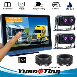 Yuanting RV Backup Camera Side Rear View System 7" DVR Monitor for Truck Trailer Tractor