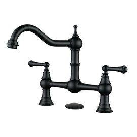 WOWOW Black Bridge Kitchen Faucet 2 or 3 Hole Antique Brass Bridge Faucet 2 Handle 8 Inch Centerset Farmhouse Kitchen Sink Faucet 360° Swivel Vintage Tap