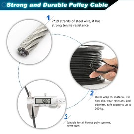 BBYPP 10 m Gym Cable Wire, 5 mm Steel Cable PU Coated Fitness Equipment for Home Gym Pulley System (10 m)