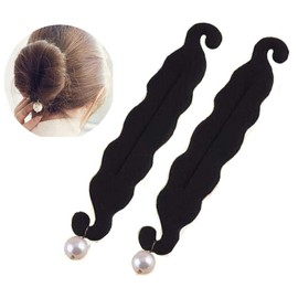 Ericotry 2PCS Pearl Black Foam Sponge Hair Bun Maker Twist Shaper Hair Donuts Former Hairpin Clip Tool Brai Ponytail Hairstyle Styling Accessories For Women Girls