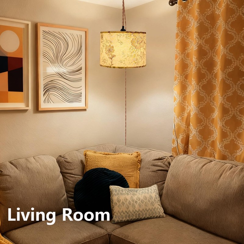 Boho Plug in Pendant Light Hanging Lamp with 15Ft Hemp