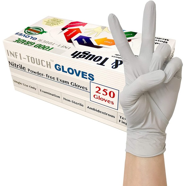 Infi-Touch - (250 Count) Food Safe - Lite Duty Nitrile Gloves, Lite & Tough, Disposable Gloves (Large)