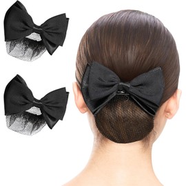 2 Redecillas para El Cabello de Mujer - Soportes Elásticos de Malla para Moño con Adorno de Lazo, Pasador de Satén, Redecilla Profesional para El Cabello