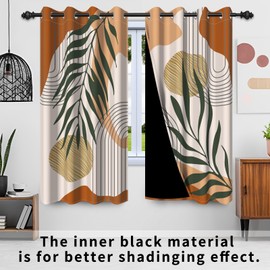 Ruelvth Mid Century Boho Blackout Curtains, Abstract Green Leaves Window Curtain for Living Room Terracotta and Beige Window Curtains Room Darkening Drapes with Grommets, 42x63 Inch, 2 Panels