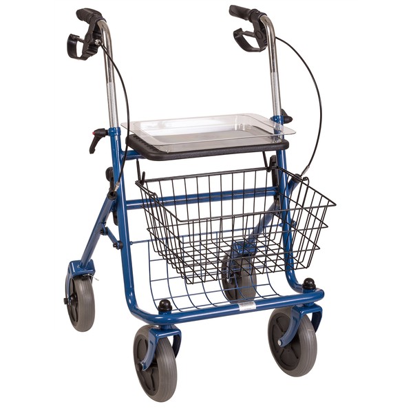 DMI Steel Rollator Walker with Padded Seat, Adjustable Handle Height, Removable Storage Basket, Handbrakes, Blue