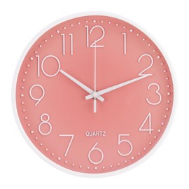 bakbrand Wall Clock 10 Inch Non-Ticking Silent Modern Simple Style Round Decor Clock Peach Pink Stereoscopic Dial Quartz Wall Clocks for Home/Office/School/Living Room/Bedroom/Kitchen