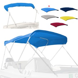Zenicham 3 Bow Fade and Crack Resistant Bimini Top Replacement Cover, 600D Marine Grade Waterproof Sun Shade Boat Canopy, Easy Install Zipper Sleeves Boat Awning/Without Frame, Blue 6'L 79"-84" W