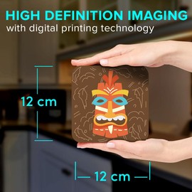 1 x Square Jumbo Size Coaster 12cm Hawaiian Tiki Idol Mask Cork Backed MDF Glossy Tea Coffee Accessory #60472
