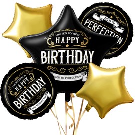 Happy Birthday Decorations for Men，Black and Gold Better With Age Foil Balloon，Adult Birthday Party Decorations