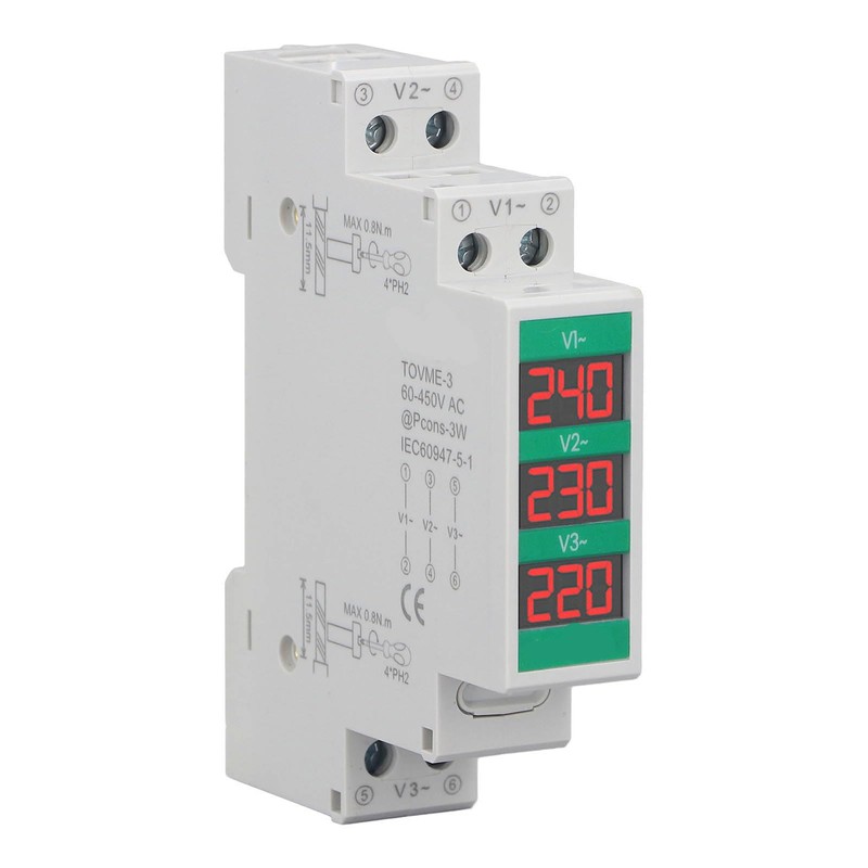 3 Phase AC Voltmeter Voltage Meter 60‑450V LCD Digital Display