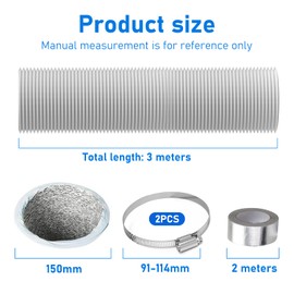 YSOOUA Exhaust Hose Diameter 150 mm Aluminium Flex Pipe Length 3 m PVC Aluminium Pipe Ventilation Hose Aluminium Pipe Hose Aluminium Flexible Hose with 2 Hose Clips for Air Conditioners Tumble Dryer