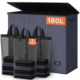 SOLEDI 180L 3-Section Laundry Hamper with Lid, Extra Large Dirty Clothes Basket with Sturdy Handles for Laundry Room & Bedroom - Durable Organizer for Sorting Laundry
