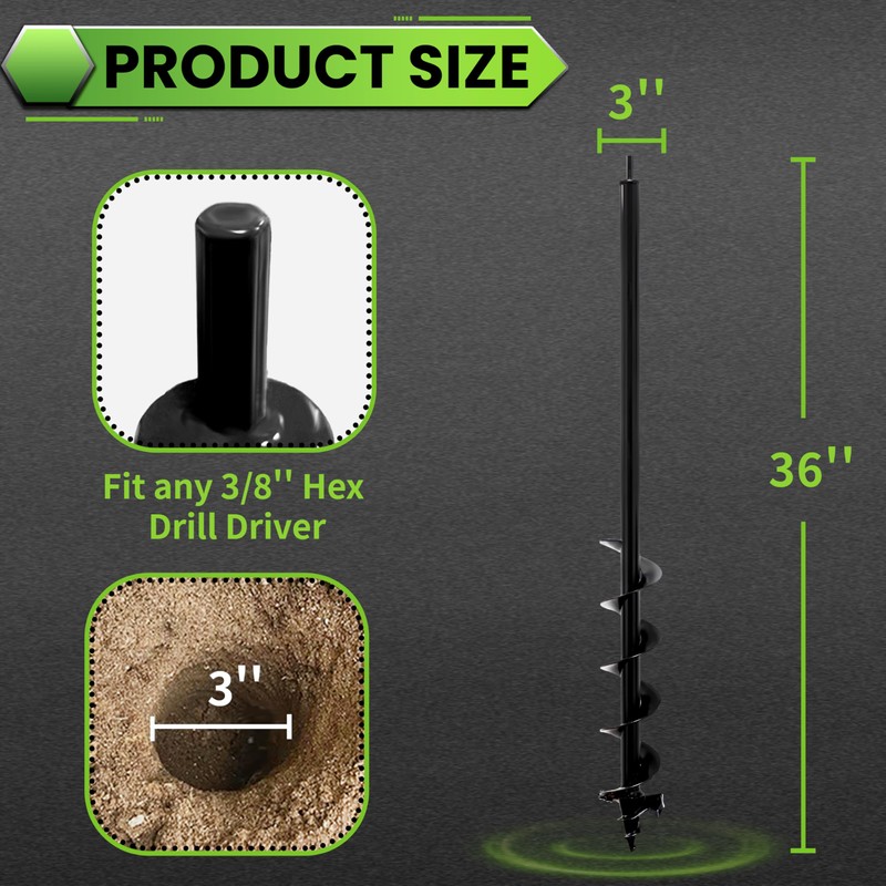 SYITCUN Auger Drill Bit for Planting - 3"X36" Heavy-Duty Garden