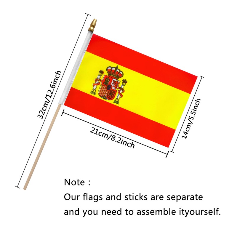 TSMD Spain Stick Flag Spanish Small Mini Hand Held Flags,5x8